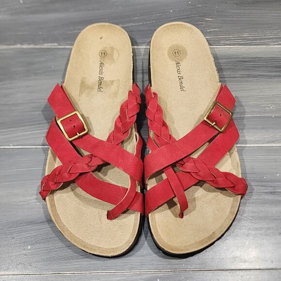 Alexis Bendel Sandal Red Slip On Cork Style Crisscross Flats Buckle Size 11 - Picture 2 of 8